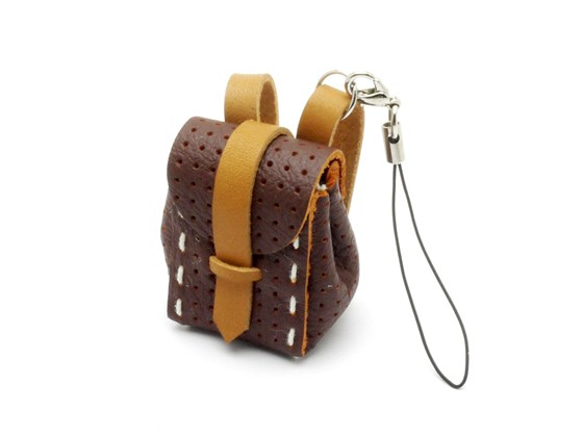 Pkit225縫製皮革系列真皮迷你背包套件3.8×4.5×2.7cm米色/棕色 第2張的照片