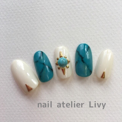 大理石×ターコイズネイル ネイルチップ（つけ爪） atelier-Livy