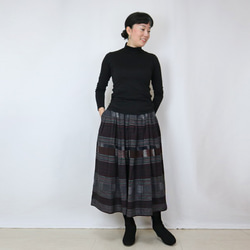 手織り綿絣ロングスカート、焦げ茶Xグレー、オールシーズン 2枚目の画像