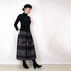 手織り綿絣ロングスカート、焦げ茶Xグレー、オールシーズン 3枚目の画像
