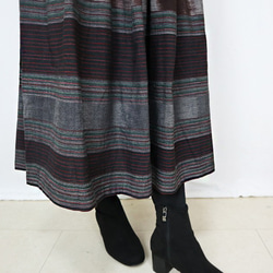 手織り綿絣ロングスカート、焦げ茶Xグレー、オールシーズン 6枚目の画像