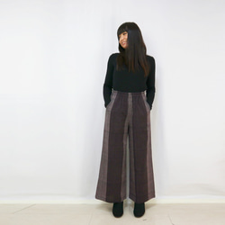 SALE☆25％OFF手織綿のすっきり脚長ロングパンツ、パープル混色、ML2サイズ 2枚目の画像