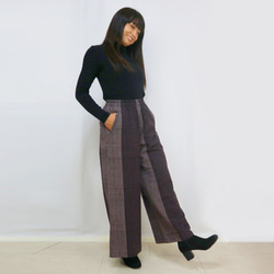 SALE☆25％OFF手織綿のすっきり脚長ロングパンツ、パープル混色、ML2サイズ 3枚目の画像