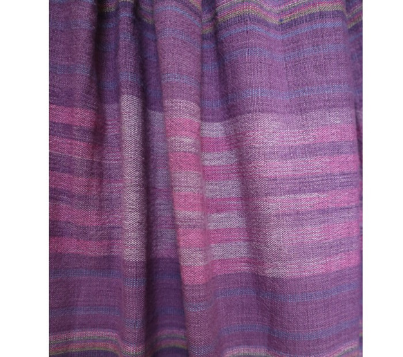 手織り綿絣ロングスカート、菫色ボーダー柄、オールシーズン 9枚目の画像