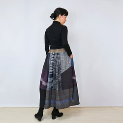 ハンドメイド　綿　白絣　裏付きパッチワークスカート 古布 白絣 リメイクスカート パッチワーク - メルカリ