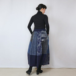 手織り綿絣、後ろ姿も可愛いパッチワークロングスカート