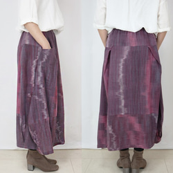 手織り綿絣、桜色が綺麗なバルーンスカート、春夏向け 6枚目の画像