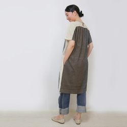 SALE☆手織り綿パッチワークの涼しい半袖ロングチュニック、ベージュミックス 2枚目の画像