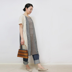 SALE☆手織り綿パッチワークの涼しい半袖ロングチュニック、ベージュミックス 4枚目の画像