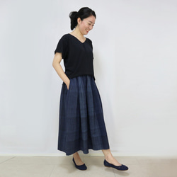 再12☆手織り綿絣ロングスカート、インディゴ縞絣、オールシーズン 5枚目の画像