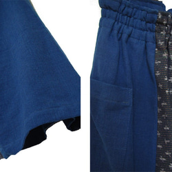 手織り藍染綿と絣のスカ―チョ、サルエルパンツ 5枚目の画像