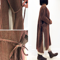 再販☆彡L~3Lサイズ、刺し子のWガーゼローブコート、ブラウン、ロングコート、羽織コート 5枚目の画像
