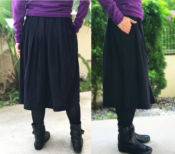 再販！モン族刺繍古布付きコットンロングスカート、黒、ブラック 3枚目の画像