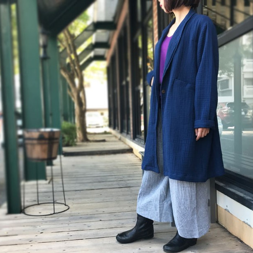 極美品✨45R　後染めコットンオーバーコート　ネイビー　ゆったり　大きいサイズ スタンドカラーロングコート《カポック》 (AY-23A100-01) | | 紳士服