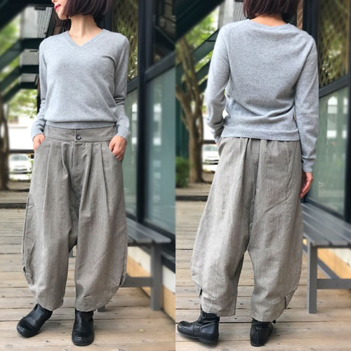 SALE☆彡M~L対応、ウール混のあったかお洒落なサルエルパンツ