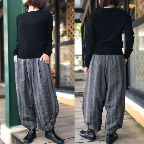 雪の豪奢 再販☆L~2L対応、ウール混のあったかお洒落なサルエルパンツ パンツ
