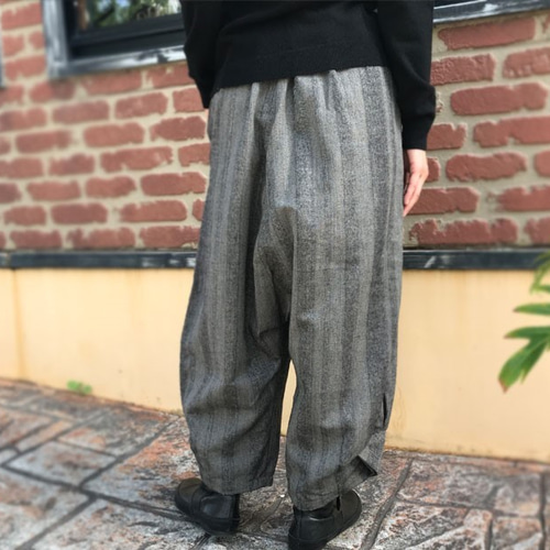 グレー サルエルパンツ ウール混 再販☆L~2L対応、ウール混のあったかお洒落なサルエルパンツ