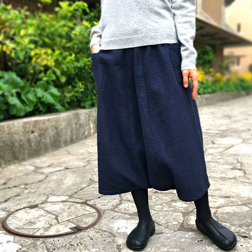 79cm丈、ワッフルコットン、やわらかとろみ素材のおとなサルエル