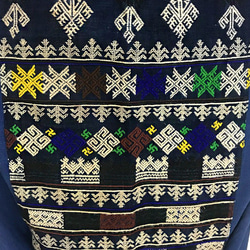 藍染め、手織り綿のロングサルエルパンツ、ヤオ族刺繍付き、オールシーズン可 4枚目の画像