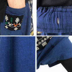 藍染め、手織り綿のロングサルエルパンツ、ヤオ族刺繍付き、オールシーズン可 6枚目の画像