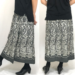 シルクの総刺繍ラップスカート、チヤコール、フリーサイズ 6枚目の画像