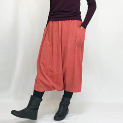着物リメイク、78cm丈ちりめん鮫小紋の正絹サルエルパンツ 2枚目の画像