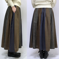 再販★手織り綿絣ロングスカート、マルチストライプ、オールシーズン 4枚目の画像