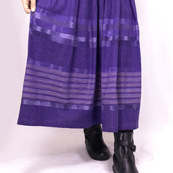 手織り綿絣ロングスカート、菫色、オールシーズン 1枚目の画像