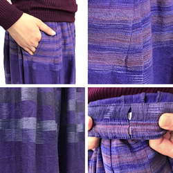 手織り綿絣ロングスカート、菫色、オールシーズン 7枚目の画像