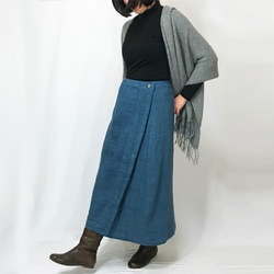SALE☆手織り綿厚手ラップスカート、ターコイズブルー、フリーサイズ 2枚目の画像