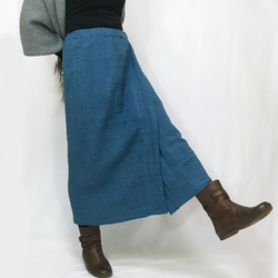 SALE☆手織り綿厚手ラップスカート、ターコイズブルー、フリーサイズ 4枚目の画像