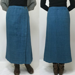 SALE☆手織り綿厚手ラップスカート、ターコイズブルー、フリーサイズ 5枚目の画像