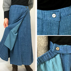 SALE☆手織り綿厚手ラップスカート、ターコイズブルー、フリーサイズ 6枚目の画像