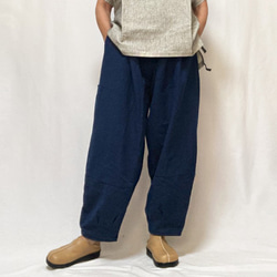SALE☆彡再4! 3L,4Lサイズ、ジョムトン手織り綿のもんぺパンツ、紺無地 2枚目の画像