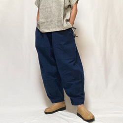 SALE☆彡再4! 3L,4Lサイズ、ジョムトン手織り綿のもんぺパンツ、紺無地 3枚目の画像