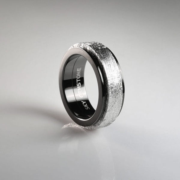 Spinning Meteorite 316L Stainless Steel Wedding Band Ring