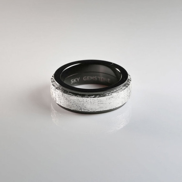 Spinning Meteorite 316L Stainless Steel Wedding Band Ring 2枚目の画像