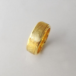 Rhodium/ Gold Plated Beveled Edges Meteorite Ring 2枚目の画像