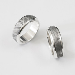 Round-Edge Sterling Silver Meteorite Wedding Band Ring 1枚目の画像