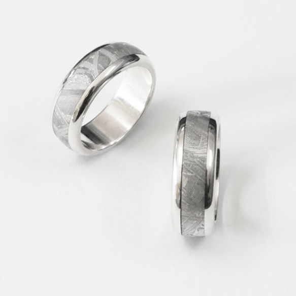 Round-Edge Sterling Silver Meteorite Wedding Band Ring 2枚目の画像