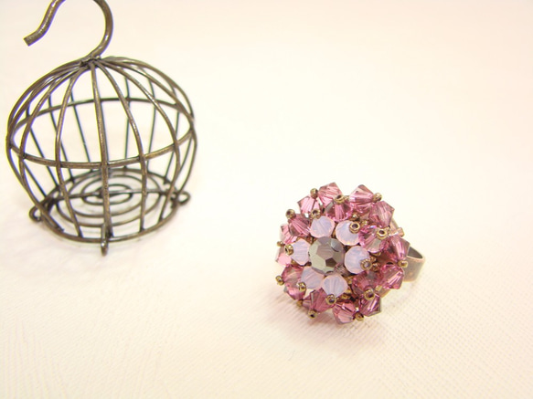 紫花盛開 紅銅可調式戒指.Jill&Joe獨家設計 施華洛世奇元素 手作 第1張的照片