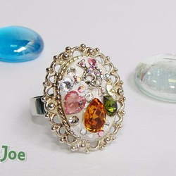 珠寶晶鑽塑土 白K可調式戒指.Jill&Joe獨家設計 施華洛世奇元素 手作 小巧帶鑽骷顱頭 聖誕特價 第1張的照片