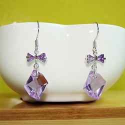 鋯石蝴蝶結 透明紫水晶耳環˙Jill&Joe施華洛世奇元素水晶.獨家設計款(可改夾式) 第1張的照片