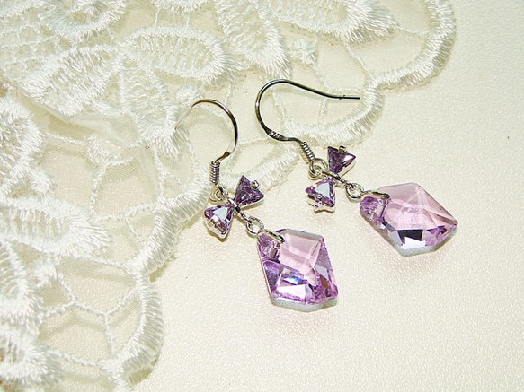 鋯石蝴蝶結 透明紫水晶耳環˙Jill&Joe施華洛世奇元素水晶.獨家設計款(可改夾式) 第3張的照片