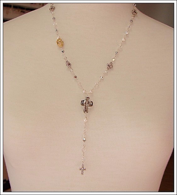骷顱頭 十字架蕾絲水晶Y字項鍊˙Jill&Joe獨家設計 施華洛世奇水晶元素 水鑽 銀膽水晶 第3張的照片