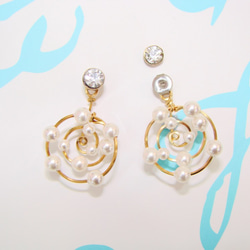 幾何螺旋珍珠 單鑽貼耳針式耳環˙Jill&Joe獨家盤線黃銅設計款 第1張的照片