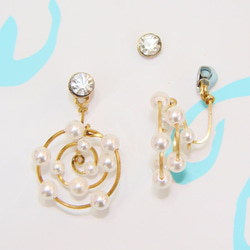 幾何螺旋珍珠 單鑽貼耳針式耳環˙Jill&Joe獨家盤線黃銅設計款 第3張的照片
