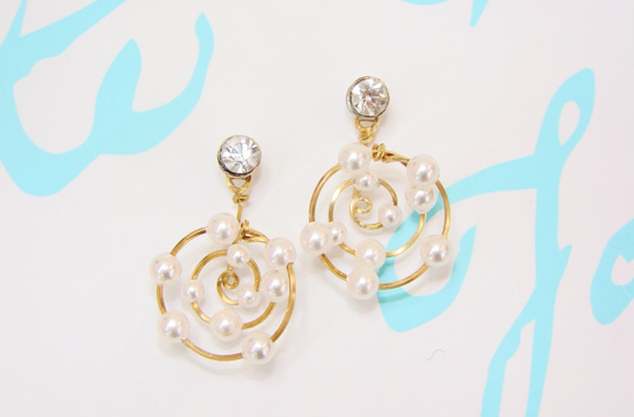 幾何螺旋珍珠 單鑽貼耳針式耳環˙Jill&Joe獨家盤線黃銅設計款 第4張的照片