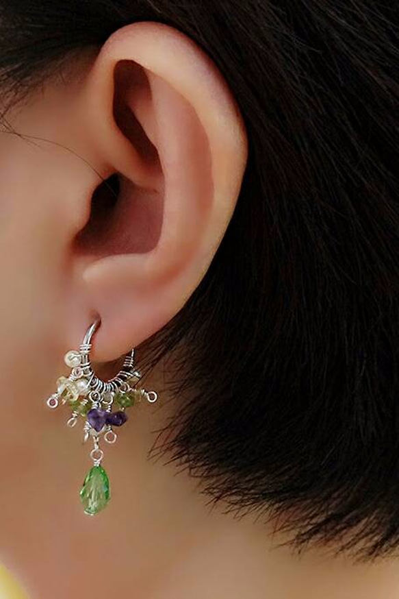 青翠綠 水晶垂墬 夾式耳環.Jill&Joe獨家手作設計 .天然水晶 珍珠 施華洛世奇水晶 第3張的照片