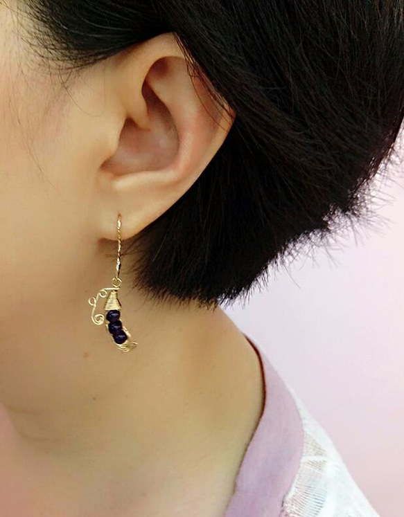 小小豆莢 紫水晶垂墬耳環.Jill&Joe獨家14K金盤線 手作設計.抗過敏.療育系天然石的魔法 第3張的照片